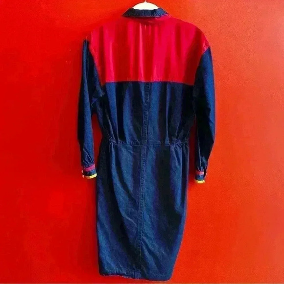 Vintage 80s Anne Crimmins color block nautical sailor silk blend dress size 10 - Picture 3 of 11